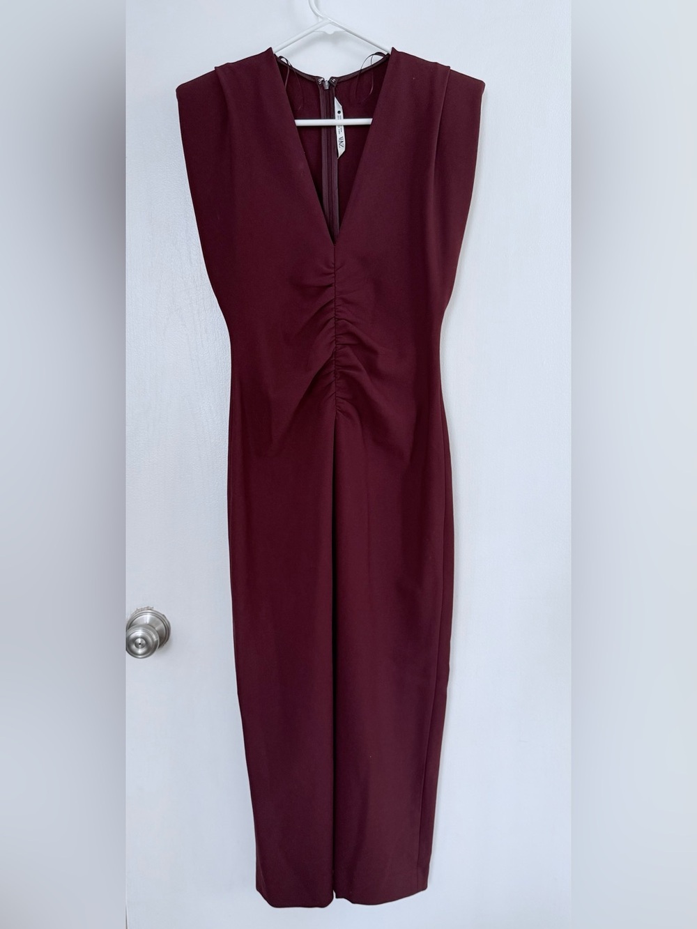 Zara Sleeveless V-Neck Midi Dress in Wine